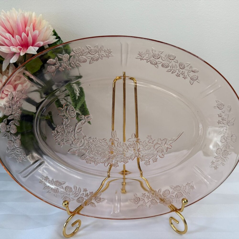 Federal Glass Pink Sharon Cabbage Rose Oval‎ Platter – Depression Glass 1930s